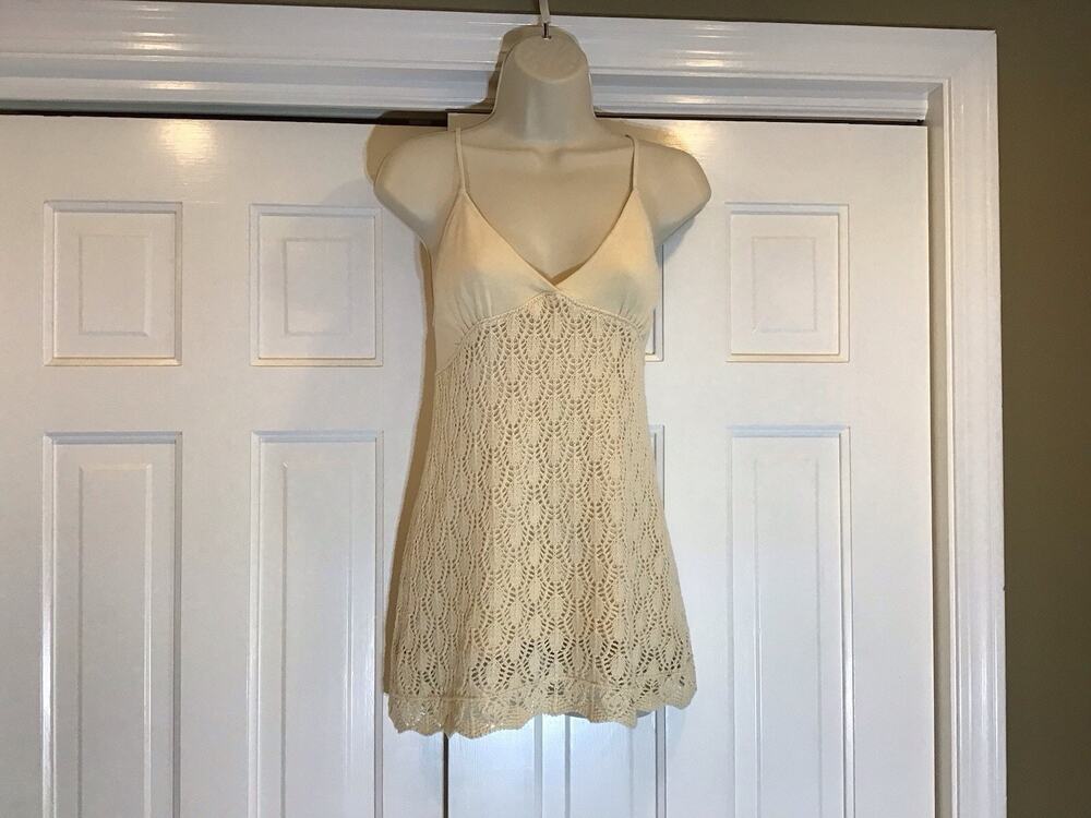Y2K Babydoll Mossimo VTG Crochet Cream Cami Sz M Fairy 90s Boho Hippie Festival